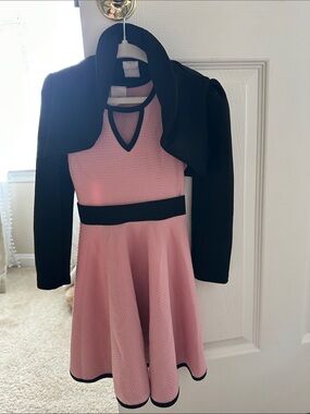 Girls' Pink and Black Fit & Flare Dress with Bolero